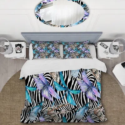 Design Art Black/blue/purple Microfiber 2 Piece Duvet Cover Set In Black,blue,purple