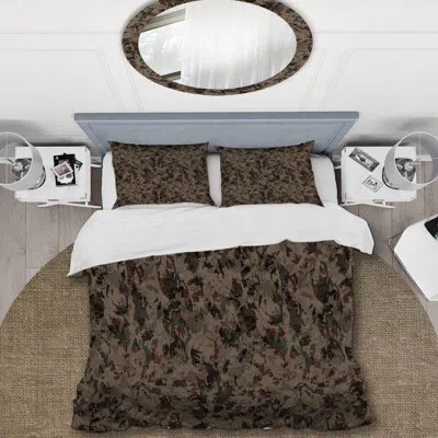 Design Art Black/brown Microfiber 3 Piece Duvet Cover Set In Cream