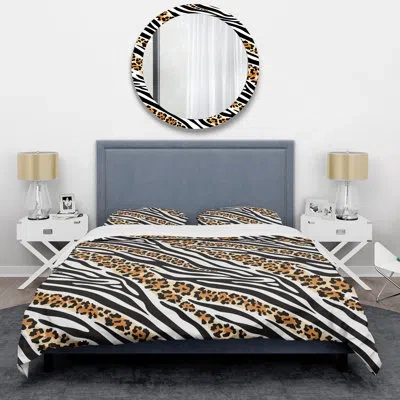 Design Art Black/orange/white Microfiber 3 Piece Duvet Cover Set In Black,orange,white