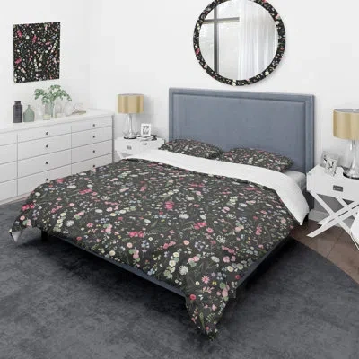 Design Art Black/pink/blue Microfiber 3 Piece Duvet Cover Set In Green