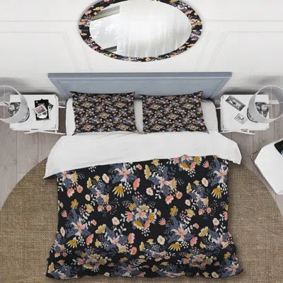 Design Art Black/pink/yellow Microfiber 3 Piece Duvet Cover Set In Black,pink,yellow