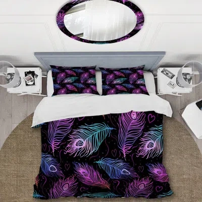 Design Art Black/purple Microfiber 2 Piece Duvet Cover Set In Black;purple