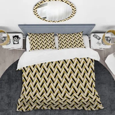 Design Art Black/taupe Microfiber 3 Piece Duvet Cover Set In Cream