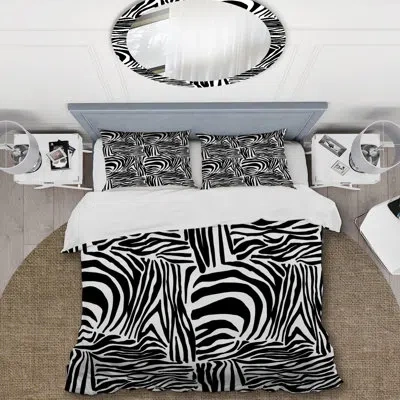 Design Art Black/white Microfiber 3 Piece Duvet Cover Set In Black,white