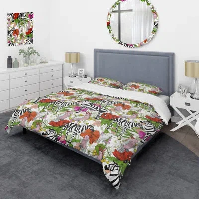 Design Art Black/white/green Microfiber 3 Piece Duvet Cover Set In Black,white,green