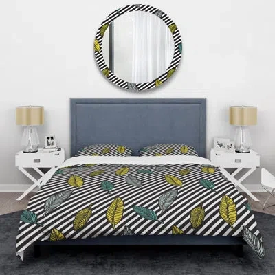 Design Art Black/white/yellow Microfiber 3 Piece Duvet Cover Set In Black,white,yellow