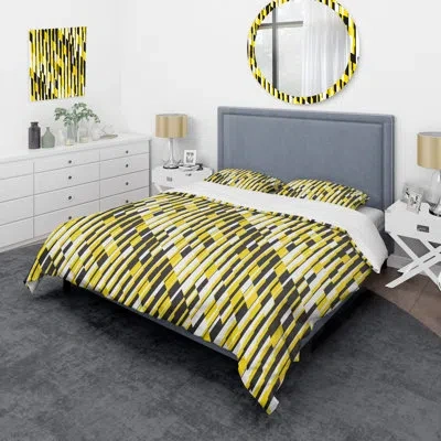 Design Art Black/yellow Microfiber 3 Piece Duvet Cover Set In Black,yellow