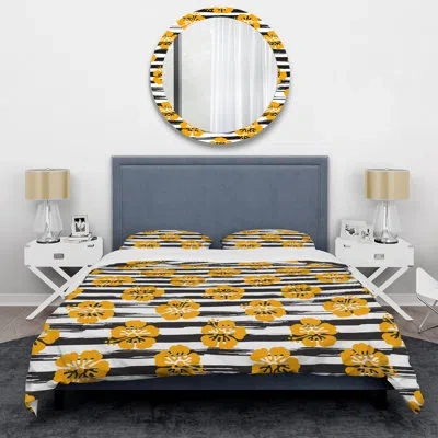 Design Art Black/yellow Microfiber 3 Piece Duvet Cover Set In Black,yellow