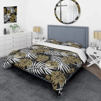 Design Art Black/yellow/olive Microfiber 3 Piece Duvet Cover Set In Black,yellow,olive