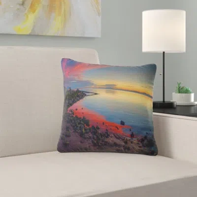 Design Art Blasts Of Color At The Sunset - Sea & Shore Printed Pillow In Blue