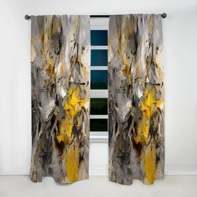 Design Art Bliss Of Happiness In Gray And Yellow I - Abstract Velvet Curtain - 1 Panel In Gray;yellow