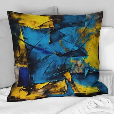 Design Art Bliss Of Happiness In Yellow And Blue I - Abstract Collages Printed Throw Pillow In Blue;yellow