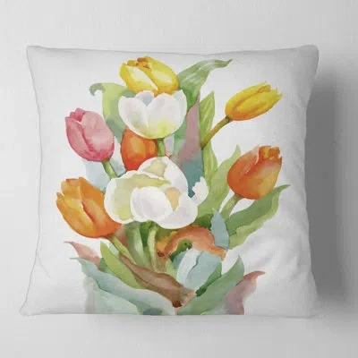 Design Art Blooming And Tulips Flower Square Pillow Cover And Insert In White;orange