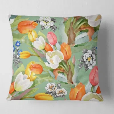 Design Art Blooming And Tulips Iii Square Pillow Cover And Insert In Blue;black;brown;green;red;yellow