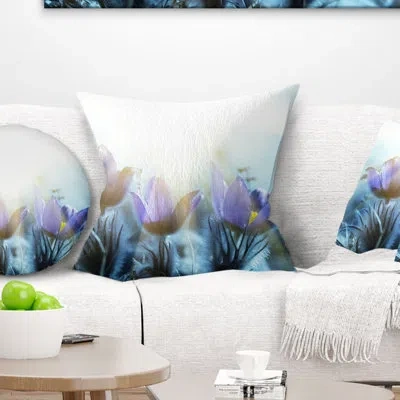 Design Art Blooming Blue Spring Flowers - Floral Printed Pillow