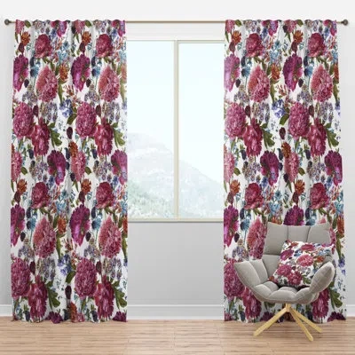 Design Art Blooming Burgundy Peonies - Traditional Velvet Curtain - Room Darkening - 1 Panel