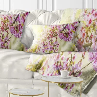 Design Art Blooming Cherry Flowers - Floral Printed Throw Pillow
