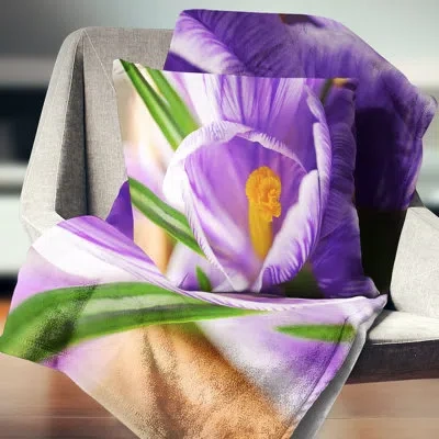 Design Art Blooming Crocus Flower - Floral Printed Pillow In Red