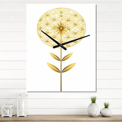 Design Art Blooming Gold Flower Of Life Ii - Abstract Botanicals Wall Clock Oversized In White;gold
