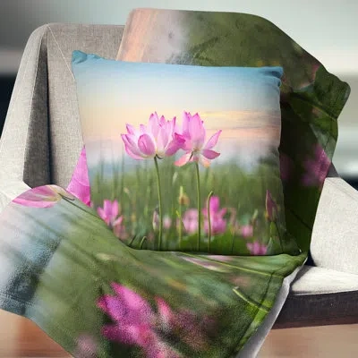 Design Art Blooming Lotus Flowers At Sunset Floral Photo Pillow In Pink