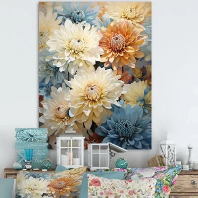 Design Art Blooming Mums Painting In Beige And Blue Iii On Canvas Print In Wrapped Canvas
