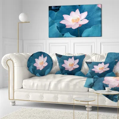 Design Art Blooming Pink Lotus Flower Oversized Beach Throw Pillow