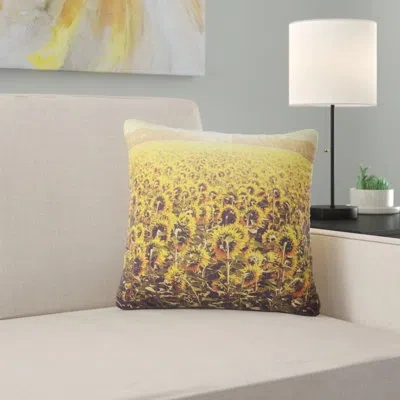 Design Art Blooming Sunflowers At Sunset - Landscape Printed Pillow In Yellow
