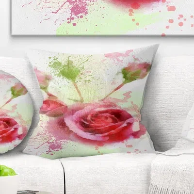Design Art Bloomy And Budding Red Roses - Floral Printed Throw Pillow