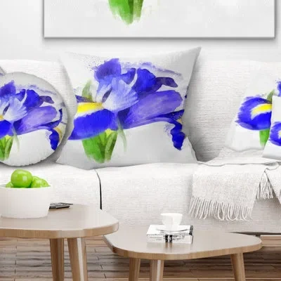 Design Art Bloomy Blue Watercolor Rose - Floral Printed Pillow