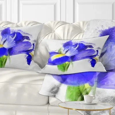 Design Art Bloomy Blue Watercolor Rose - Floral Printed Throw Pillow
