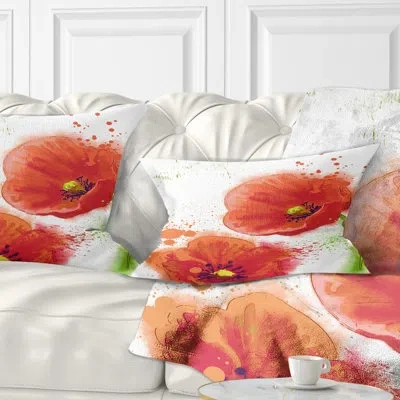 Design Art Bloomy Red Tulips Watercolor - Floral Printed Throw Pillow