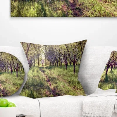 Design Art Blossom Apples Garden - Landscape Printed Throw Pillow In Green