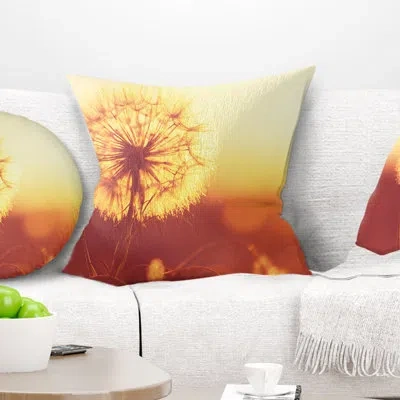Design Art Blossom Dandelion Flower Pillow In Brown