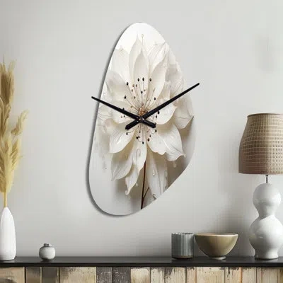 Design Art Blossoming Beauty In Minimalism Beauty I - Unique Shape Traditional Metal Wall Clock, White Wall Clo
