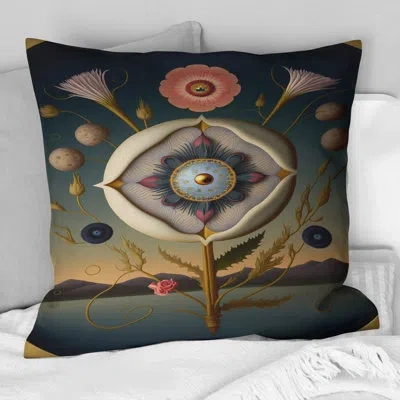 Design Art Blossoming Geometric Flower Art Iv - Floral Printed Throw Pillow In White;purple
