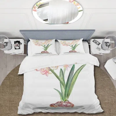 Design Art Blossoming Hyacinth In Spring - Traditional Duvet Cover Set - Microfiber Polyester In Green,pink
