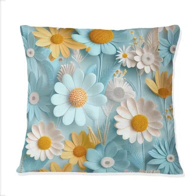 Design Art Blossoming Pastel Wildflowers On Light Blue Iii - Floral Printed Throw Pillow