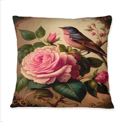 Design Art Blossoming Pink Vintage Rose Iii - Rose Printed Throw Pillow