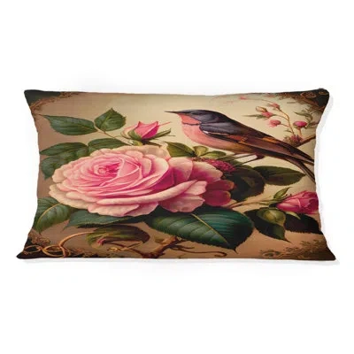 Design Art Blossoming Pink Vintage Rose Iii - Rose Printed Throw Pillow