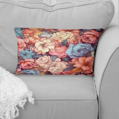 Design Art Blossoming Retro Pink And White Roses - Wildflowers Printed Throw Pillow