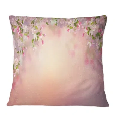 Design Art Blossoming Spring Cherry Blossoms - Traditional Printed Throw Pillow In Green;pink