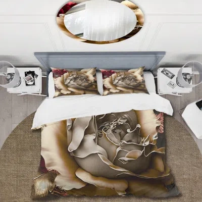 Design Art Blossoming Vintage Rose Microfiber / Polyester Duvet Cover Setmicrofiber / Polyester Duvet Cover Set In Pink