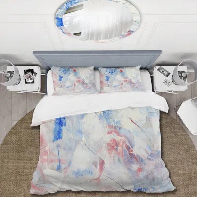 Design Art Blue Abstract Composition - Modern Duvet Cover Set - Microfiber Polyester In Blue,white,pink
