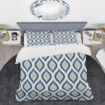 Design Art Blue Abstract Geometric Blue Abstract Geometric - Patterned Duvet Cover Set In Blue,beige