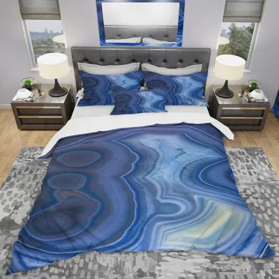 Design Art Blue Agate Stone Design - Abstract Duvet Cover Set - Microfiber Polyester