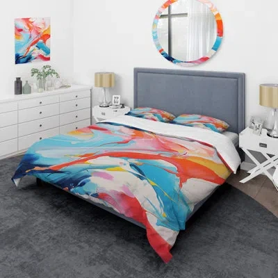 Design Art Blue An Pink Paint Storm I - Abstract Liquid Ink Duvet Cover Set In Blue;pink