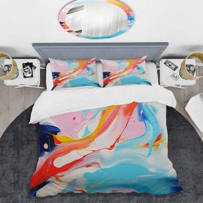 Design Art Blue An Pink Paint Storm Iii - Abstract  Fractal Duvet Cover Set In Blue;pink
