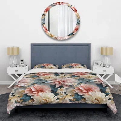 Design Art Blue And Beige Victorian Charm Pattern V Duvet Cover Set In Pink
