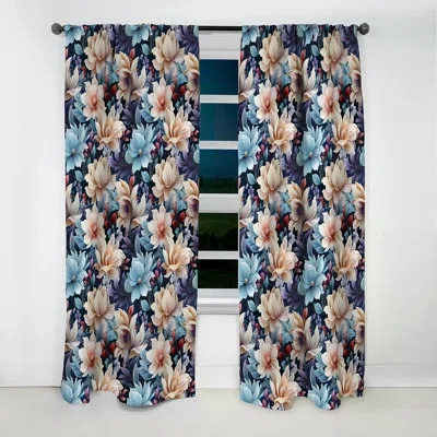 Design Art Blue And Beige Vines Playful - Floral Curtain - Blackout Floral Curtain - 1 Panels In Blue;beige
