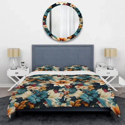 Design Art Blue And Beige Vivid Flower Garden Beauty Duvet Cover Set In Blue;beige